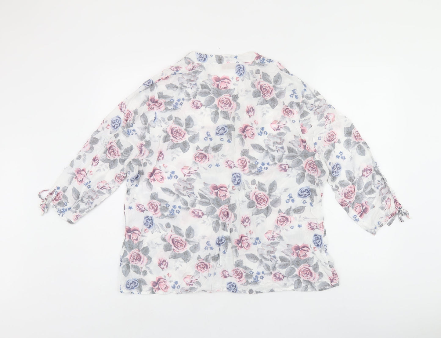 anna rose Womens White Floral Viscose Jersey Button-Up Size 16 V-Neck