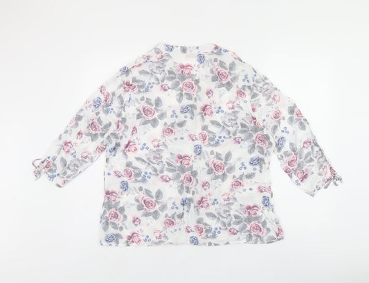 anna rose Womens White Floral Viscose Jersey Button-Up Size 16 V-Neck