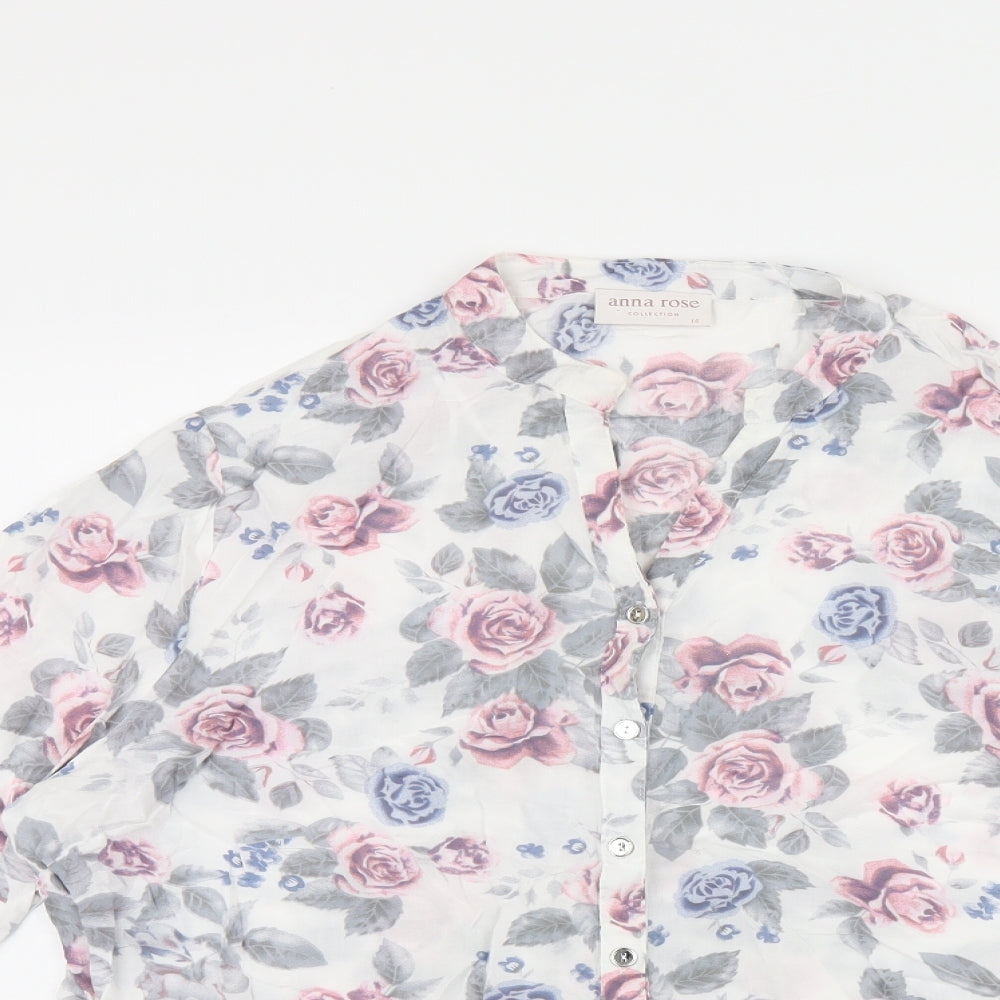 anna rose Womens White Floral Viscose Jersey Button-Up Size 16 V-Neck