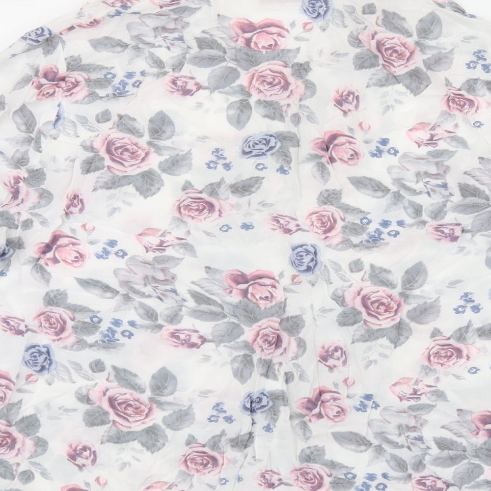 anna rose Womens White Floral Viscose Jersey Button-Up Size 16 V-Neck