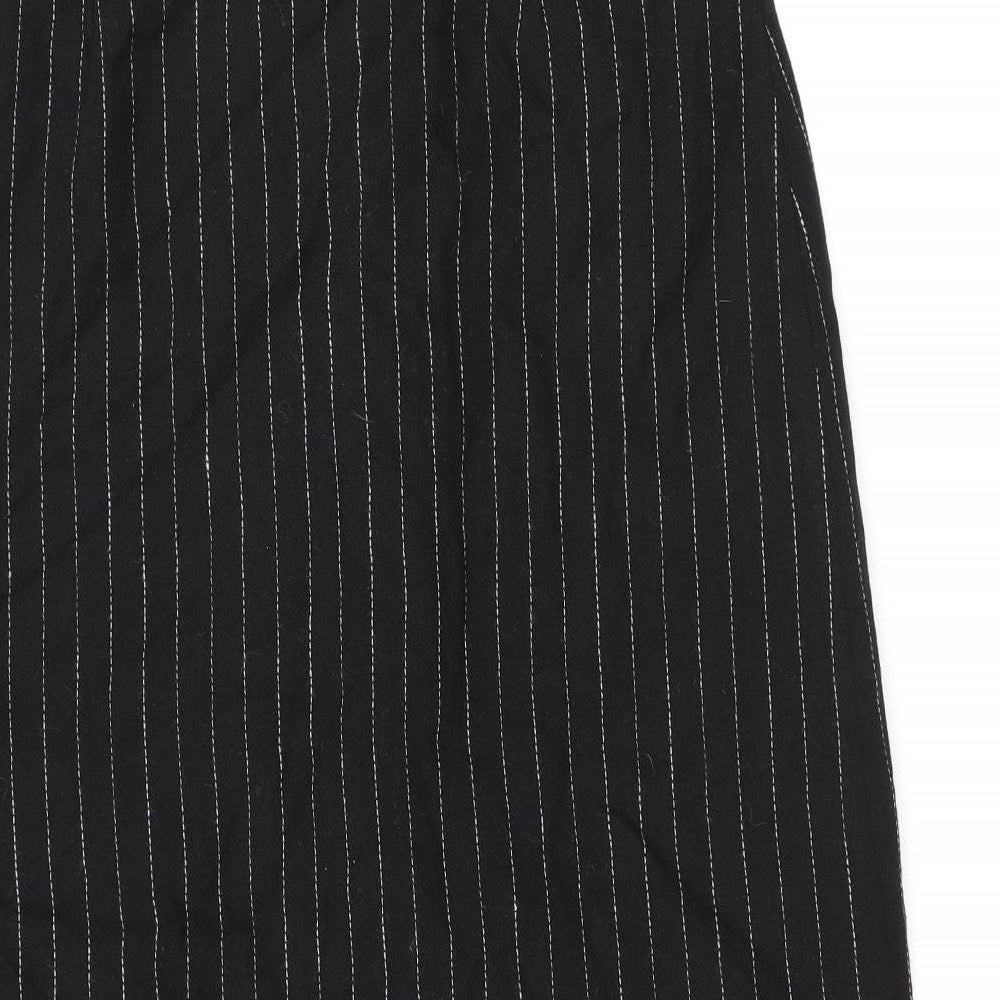 Mango Womens Black Striped Wool Flare Skirt Size 14 Zip