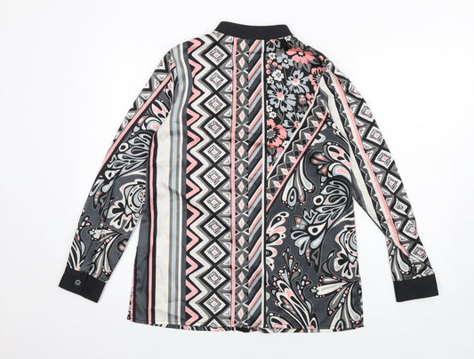 Bob Mackie Womens Multicoloured Geometric Polyester Basic Button-Up Size XS Round Neck