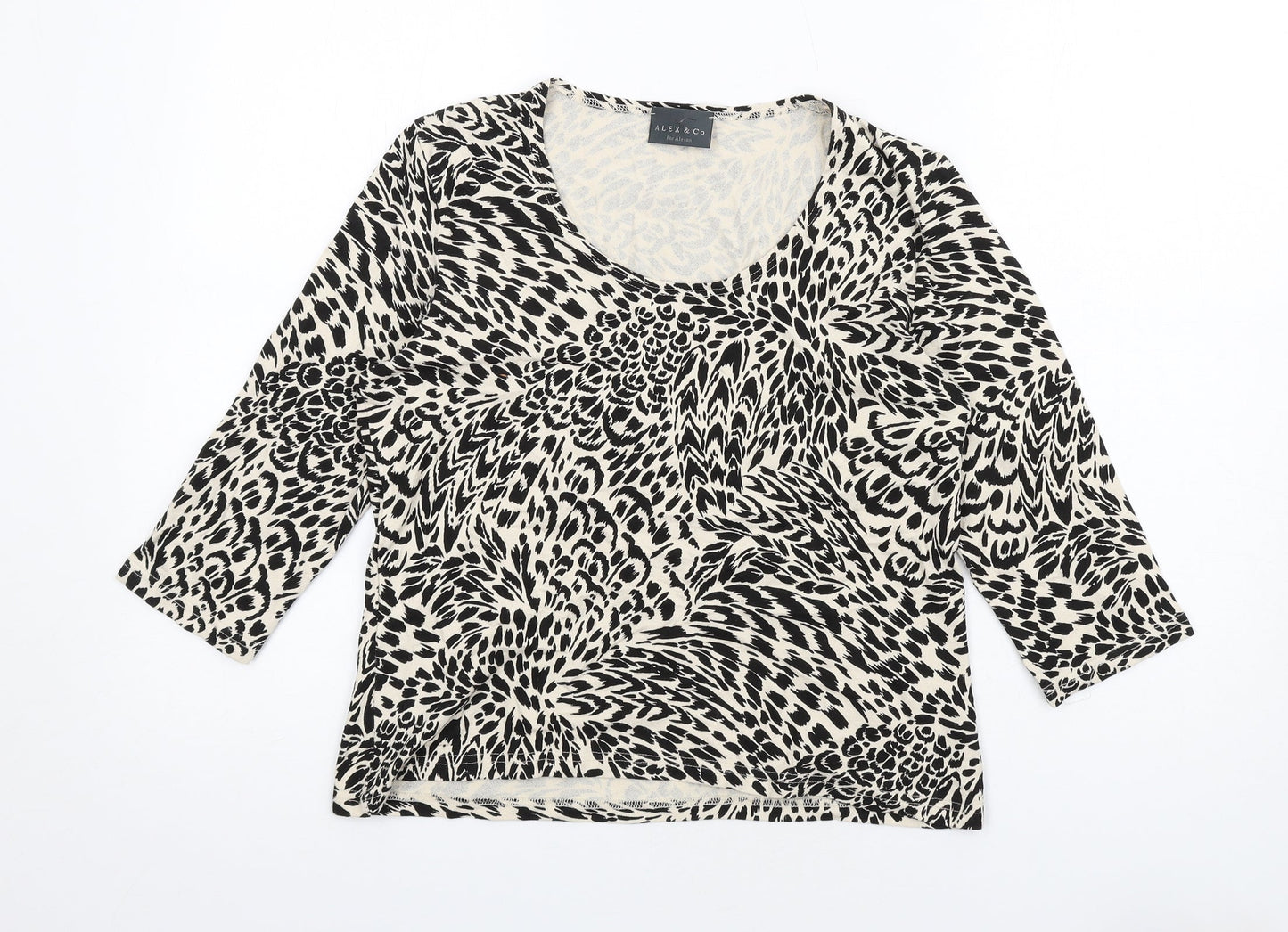 Alex & Co. Womens Beige Animal Print Viscose Basic T-Shirt Size 14 Scoop Neck