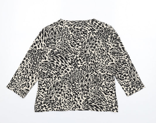 Alex & Co. Womens Beige Animal Print Viscose Basic T-Shirt Size 14 Scoop Neck