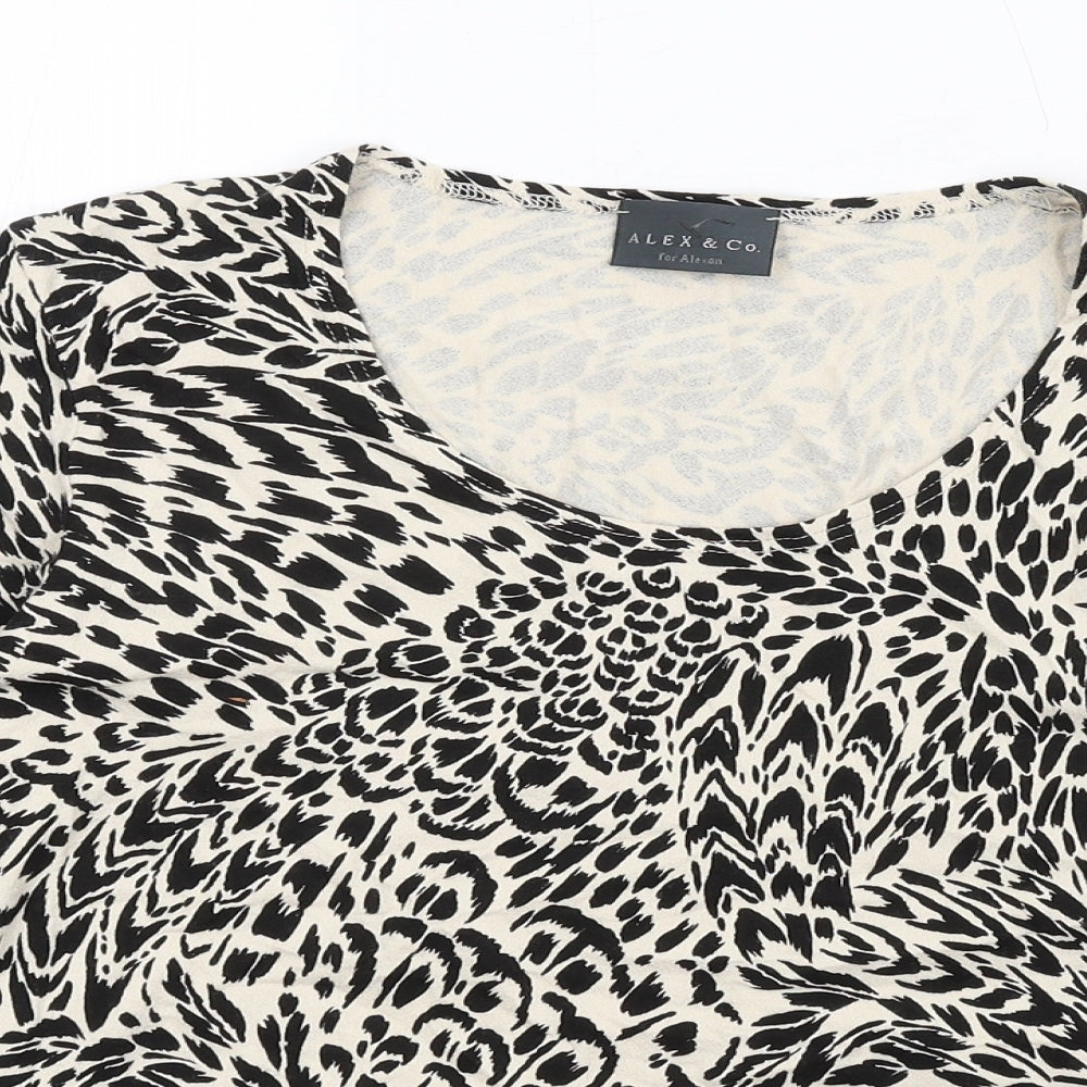 Alex & Co. Womens Beige Animal Print Viscose Basic T-Shirt Size 14 Scoop Neck