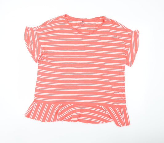 Lands' End Womens Orange Striped Cotton Basic T-Shirt Size XL Round Neck