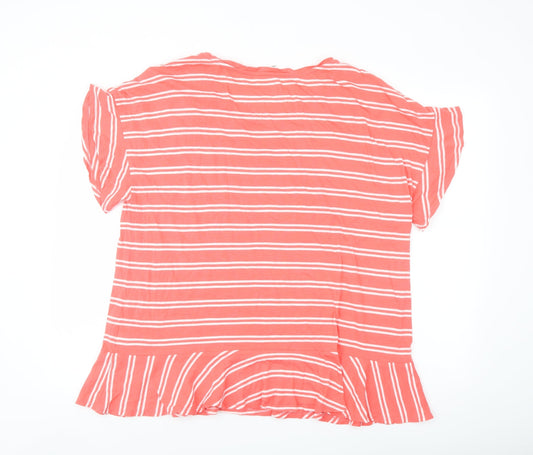 Lands' End Womens Orange Striped Cotton Basic T-Shirt Size XL Round Neck