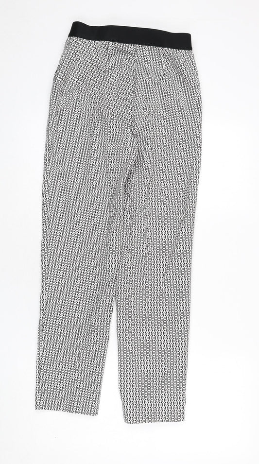 Marks and Spencer Womens Black Geometric Cotton Trousers Size 6 L26 in Regular Zip