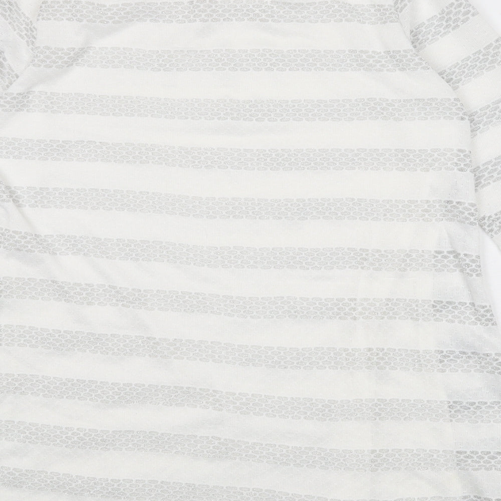 Saloos Womens White Geometric Viscose Basic T-Shirt Size 12 Round Neck