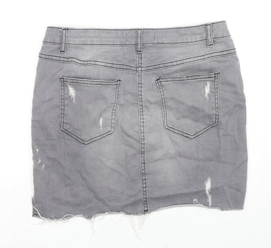 PARISIAN SIGNATURE Womens Grey Cotton Mini Skirt Size 14 Zip - Distressed