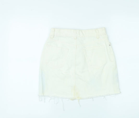 Denim & Co. Womens Ivory Cotton Mini Skirt Size 4 Zip