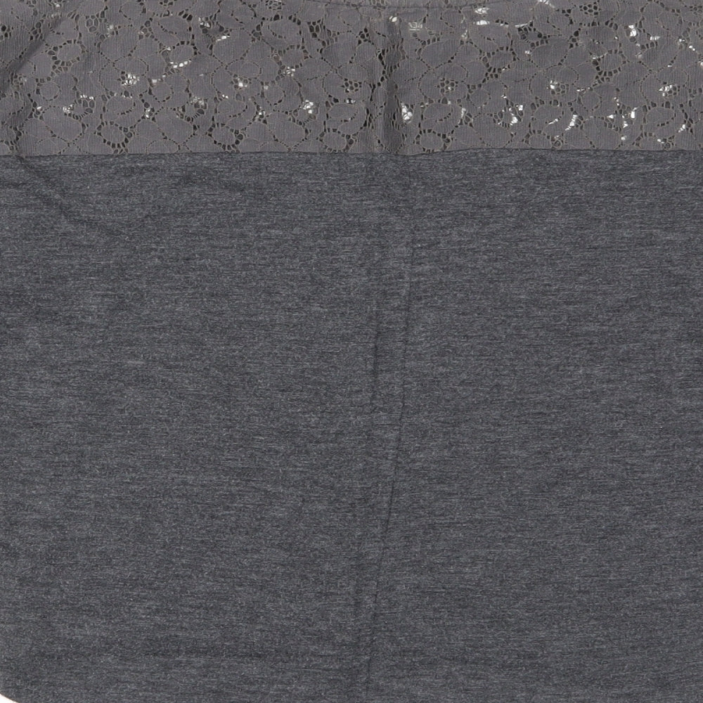 Pull&Bear Womens Grey Polyester Basic T-Shirt Size S Boat Neck - Lace