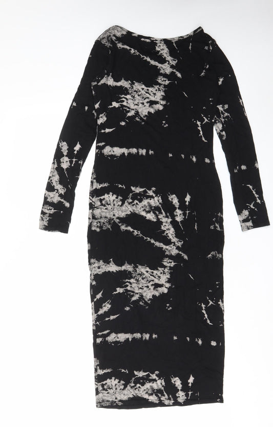 Buzy Collection Womens Black Geometric Viscose Bodycon Size M Boat Neck Pullover