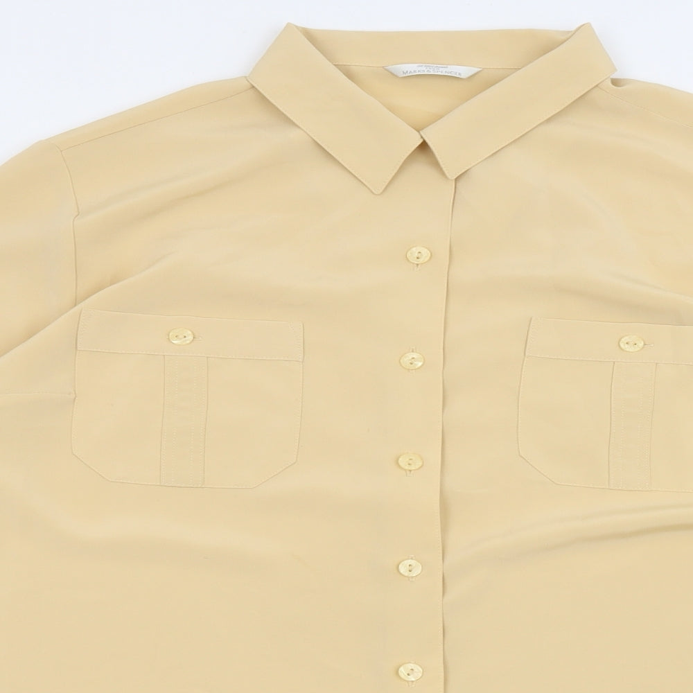 St Michael Womens Beige Polyester Basic Button-Up Size 16 Collared - Vintage, Sheer