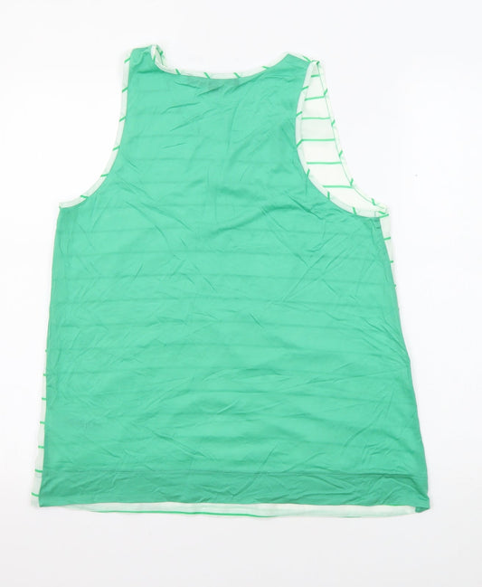 French Connection Womens White Striped Polyester Basic Tank Size M Round Neck - White and Green, Sheer