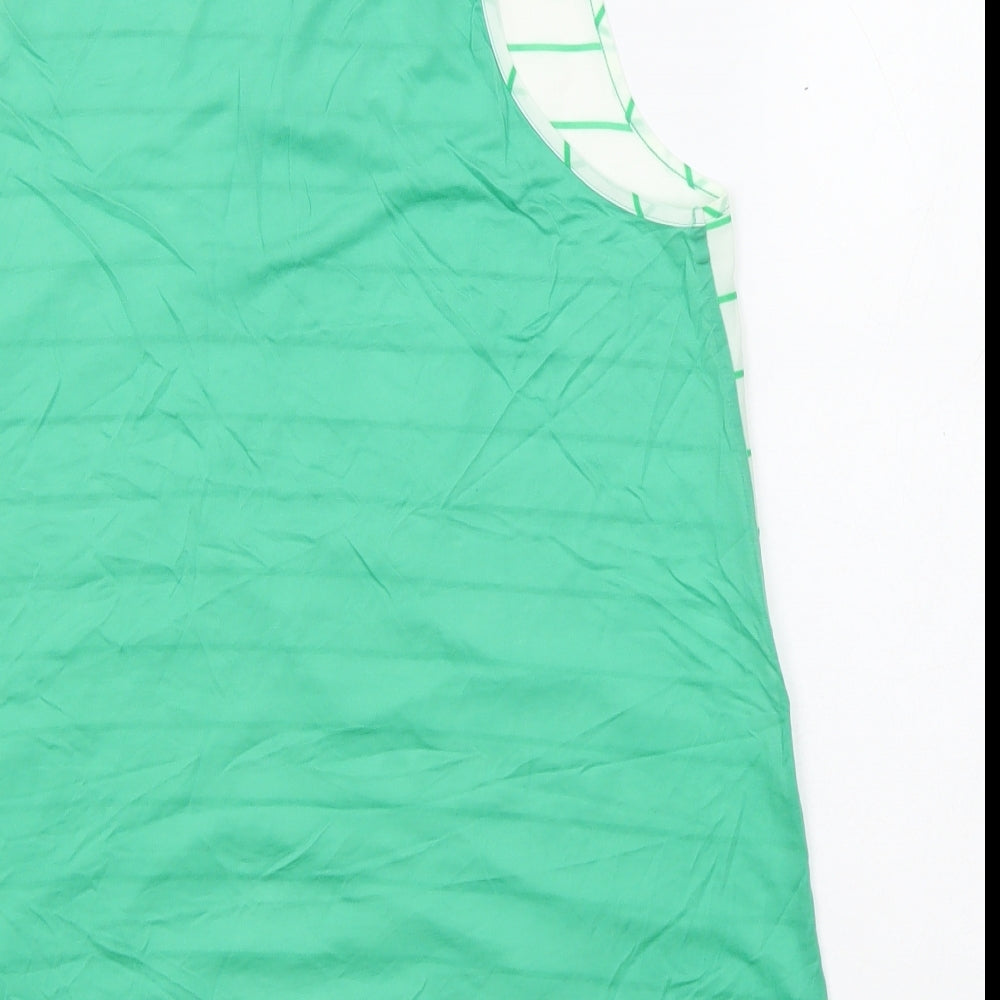 French Connection Womens White Striped Polyester Basic Tank Size M Round Neck - White and Green, Sheer