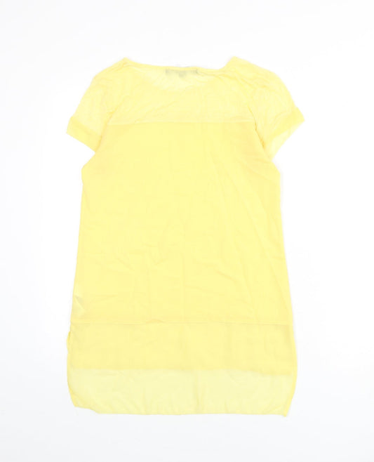 French Connection Womens Yellow Polyester Basic Blouse Size XS Round Neck - Sheer Panels