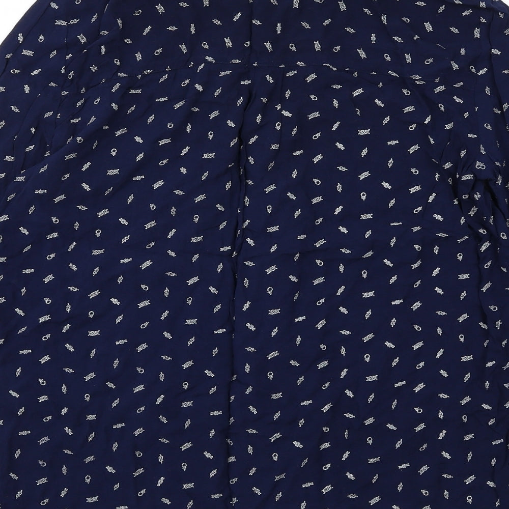 Pull&Bear Womens Blue Geometric Cotton Basic Button-Up Size M Collared