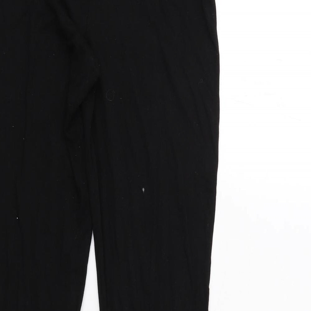 Brand and care label for ASOS women’s black viscose trousers, size UK 8, 33-inch leg regular