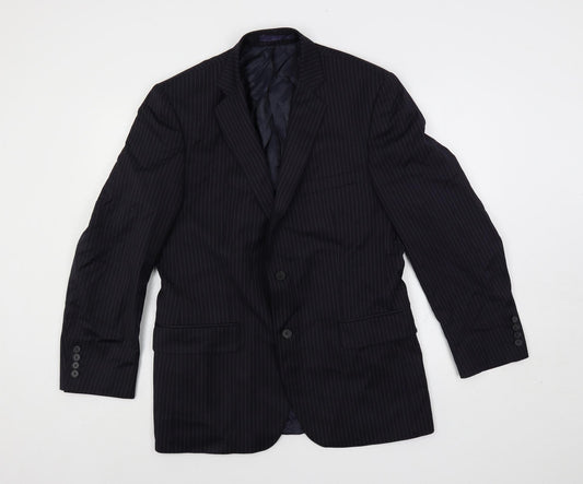 Racing Green Mens Blue Striped Polyester Jacket Suit Jacket Size 40 Regular