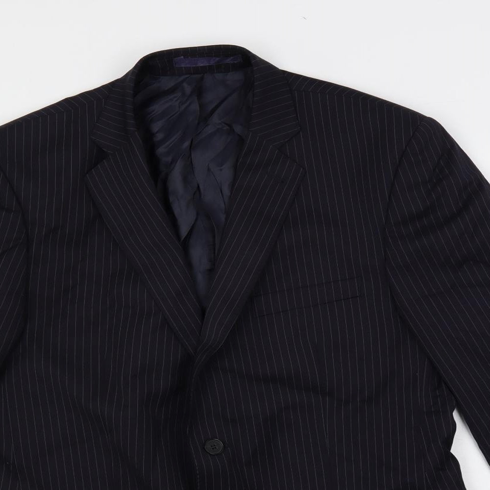 Racing Green Mens Blue Striped Polyester Jacket Suit Jacket Size 40 Regular