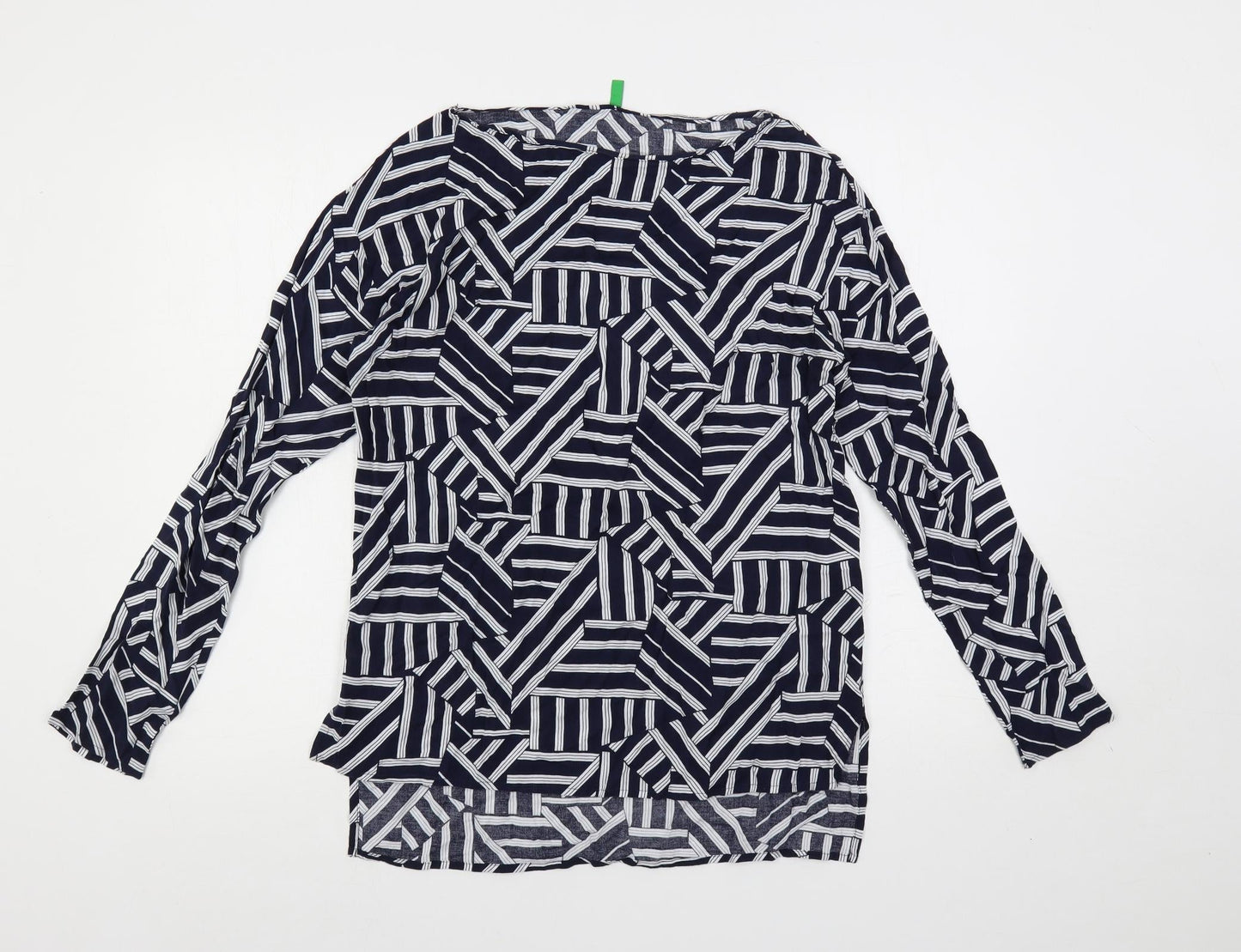 United Colors of Benetton Womens Blue Geometric Viscose Basic Blouse Size S Boat Neck