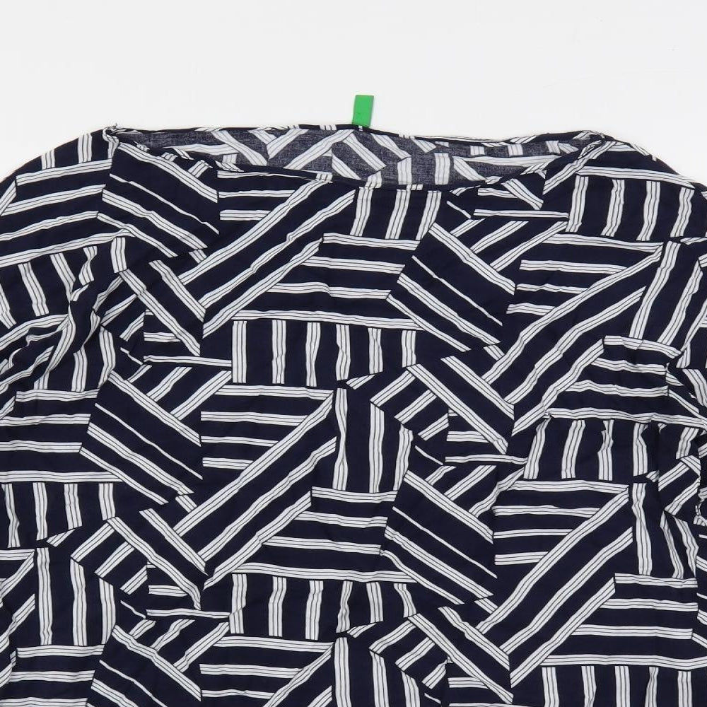 United Colors of Benetton Womens Blue Geometric Viscose Basic Blouse Size S Boat Neck