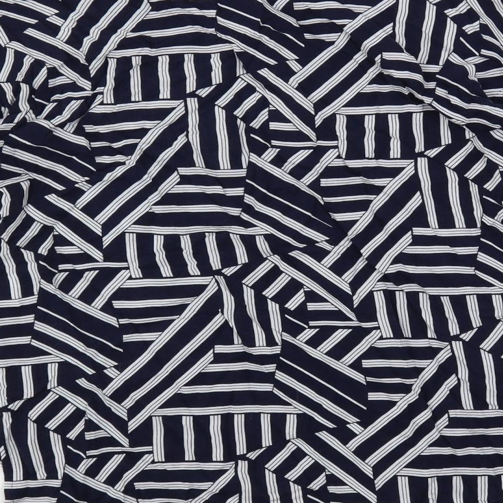 United Colors of Benetton Womens Blue Geometric Viscose Basic Blouse Size S Boat Neck