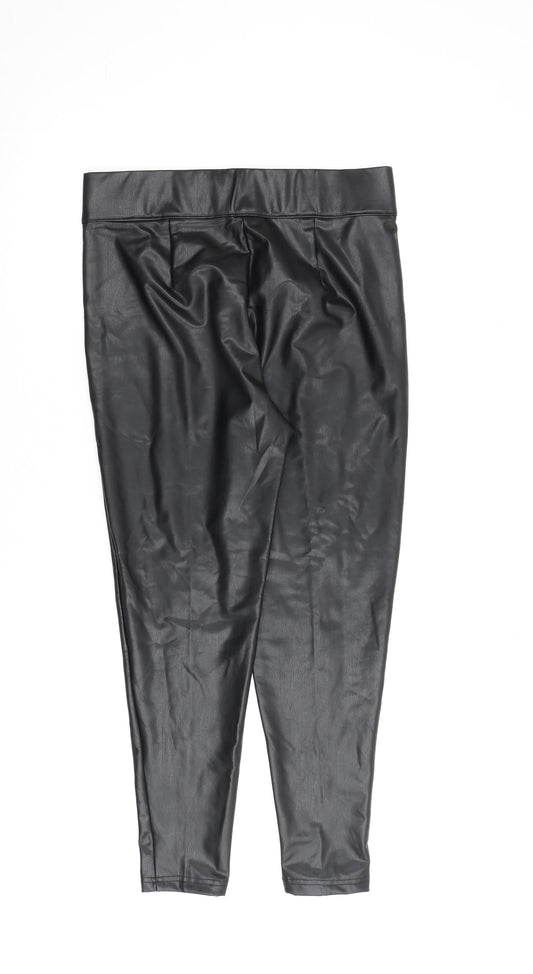 Marks and Spencer Womens Black Polyurethane Trousers Size 12 L28 in Regular