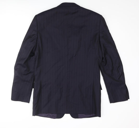 Savoy Taylors Guild Mens Blue Striped Wool Jacket Blazer Size 38 Regular
