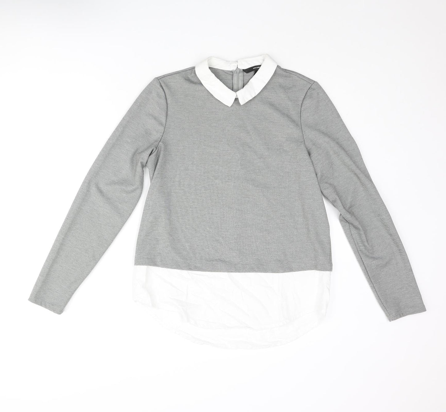 VERO MODA Womens Grey Polyester Basic Blouse Size M Collared