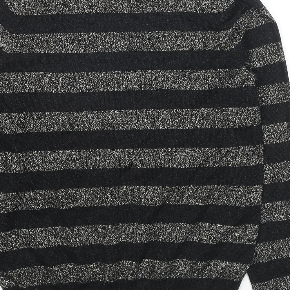 Marks and Spencer Womens Black Collared Striped Viscose Pullover Jumper Size M