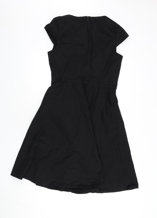 Bbonlinedress Womens Black Cotton Fit & Flare Size XL V-Neck Zip - Vintage