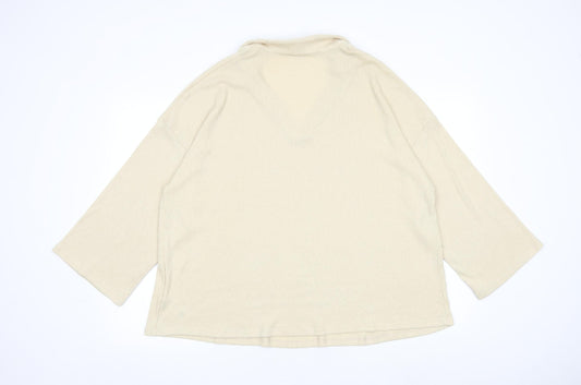 ASOS Womens Beige V-Neck Herringbone Polyester Pullover Jumper Size 12