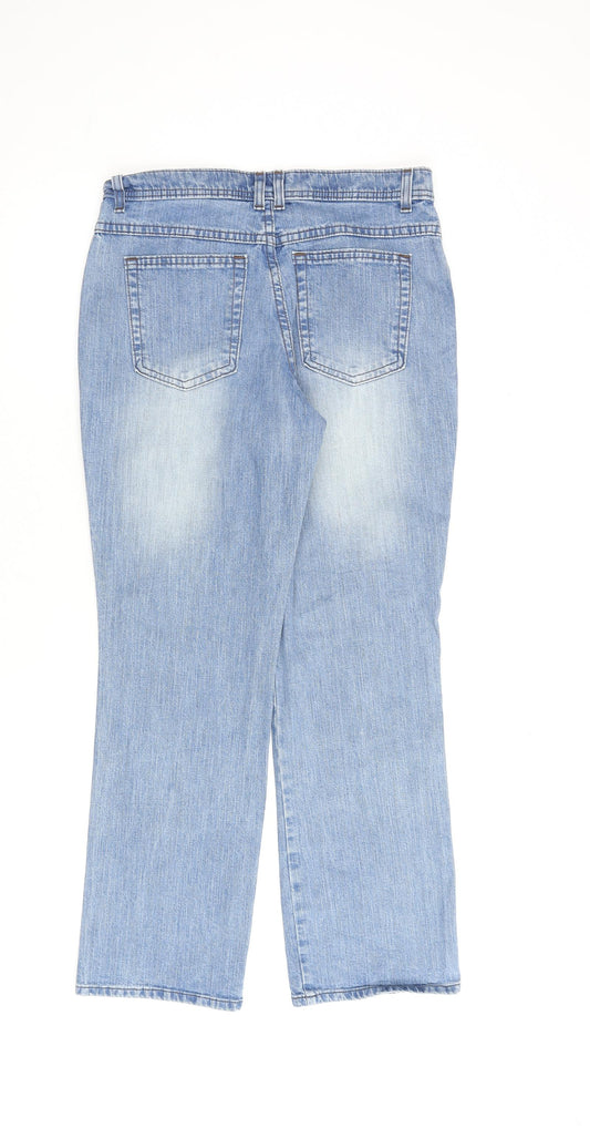 Marks and Spencer Womens Blue Cotton Straight Jeans Size 10 L28 in Regular Zip