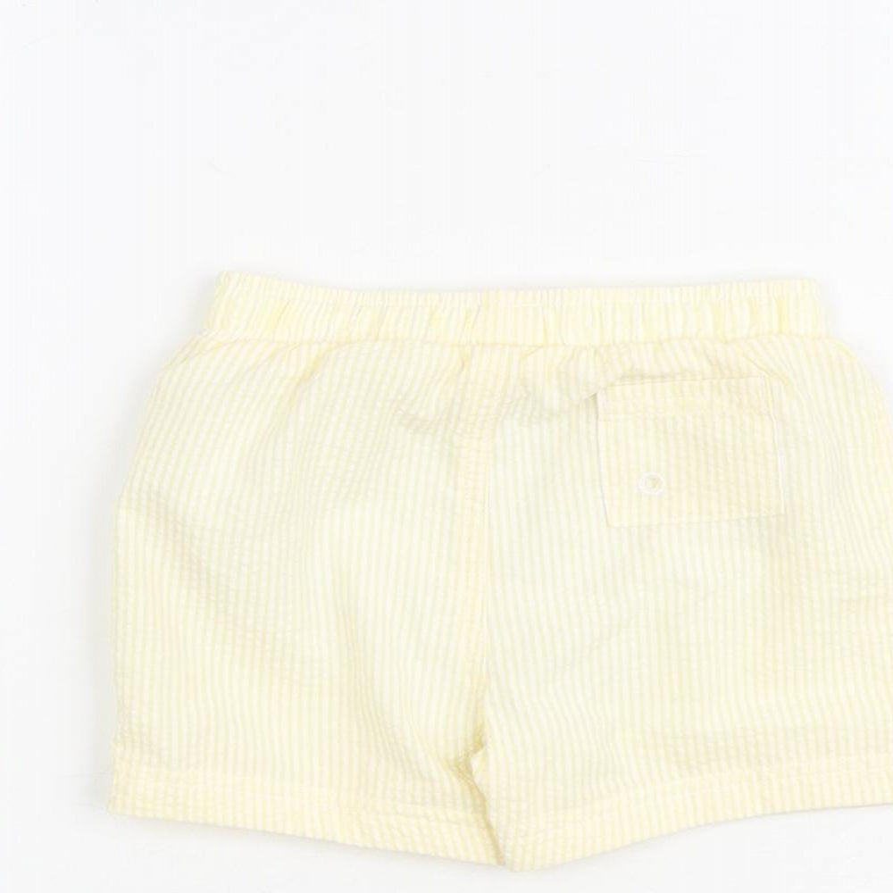 Brand and care label for Marks & Spencer Baby Yellow Striped Cotton Cropped Jeans, size 9-12, Months Drawstring