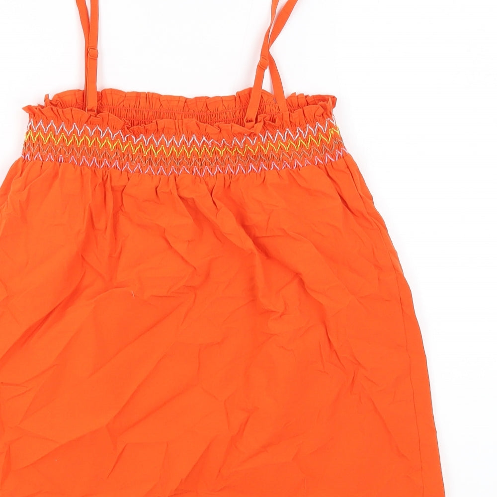Marks and Spencer Womens Orange 100% Cotton Basic Tank Size 8 Square Neck - Shirred