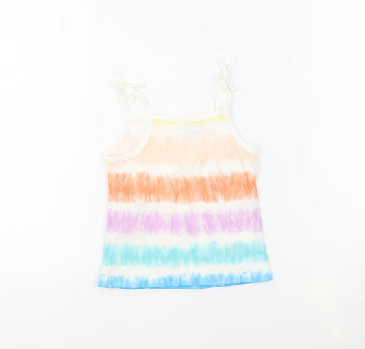 Marks and Spencer Girls Multicoloured Geometric 100% Cotton Basic Tank Size 4-5 Years Square Neck Pullover - Tie Dye