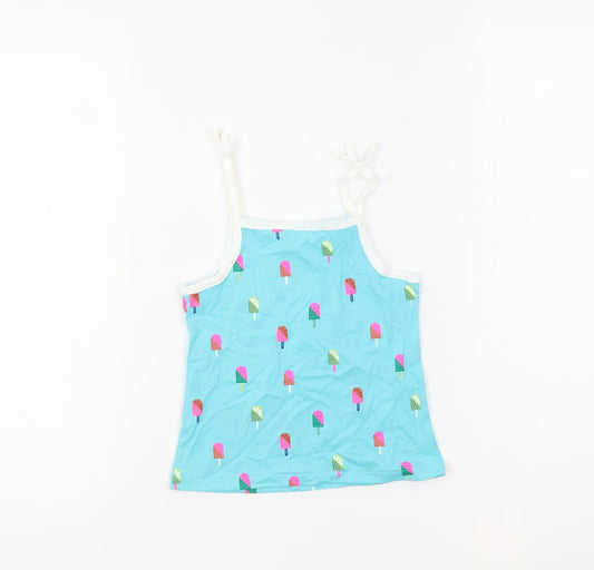 Marks and Spencer Girls Blue Geometric 100% Cotton Basic Tank Size 3-4 Years Square Neck Pullover - Ice Lollies
