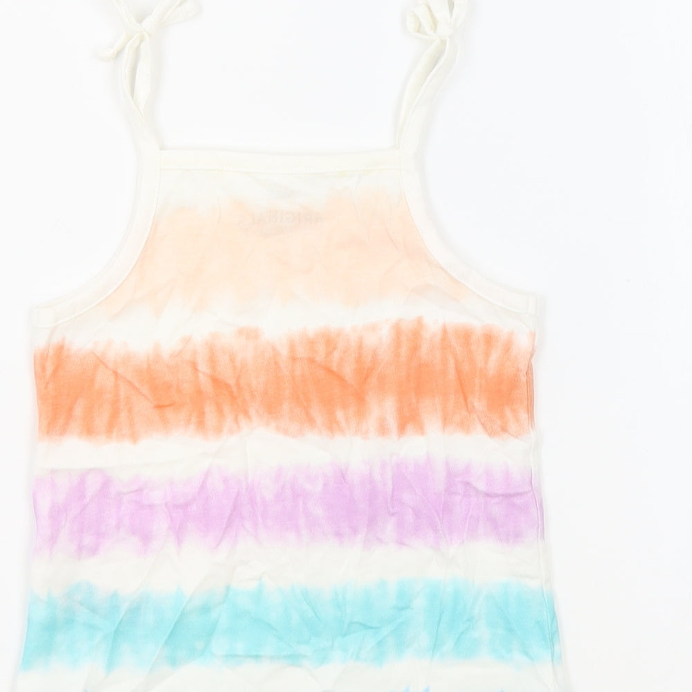 Brand and care label for Marks & Spencer girls’ multicoloured geometric 100% cotton basic tank, years square neck pullover
