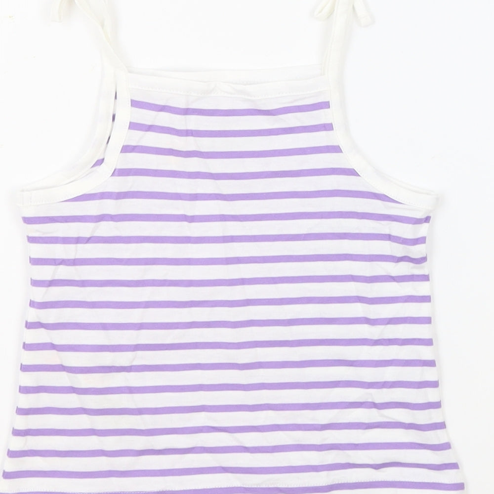 Brand and care label for Marks & Spencer girls’ white striped 100% cotton basic tank, years square neck pullover