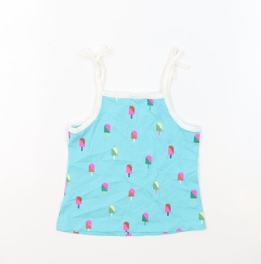 Marks and Spencer Girls Blue Geometric 100% Cotton Basic Tank Size 2-3 Years Square Neck Pullover - Ice Lollies