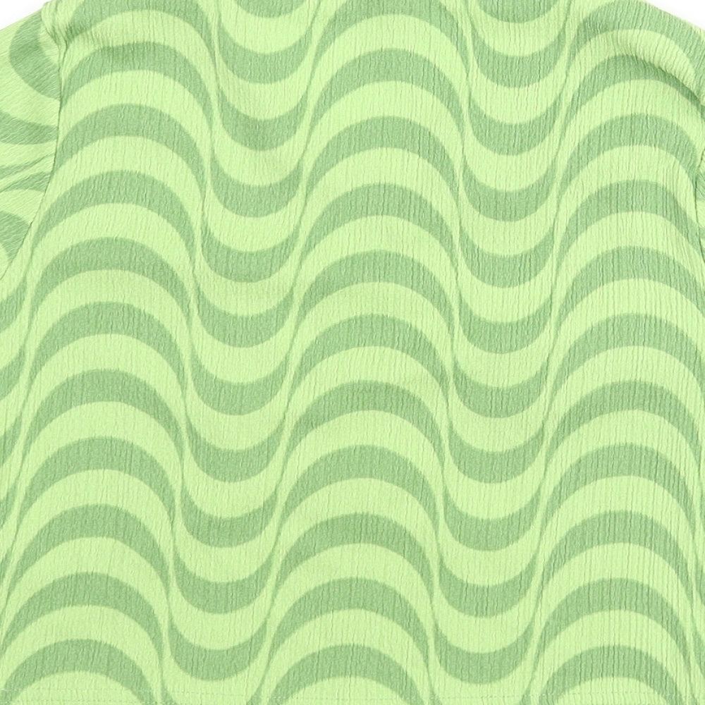 Wednesday's Girl Womens Green Geometric Polyester Cropped T-Shirt Size S Round Neck - Cut Out