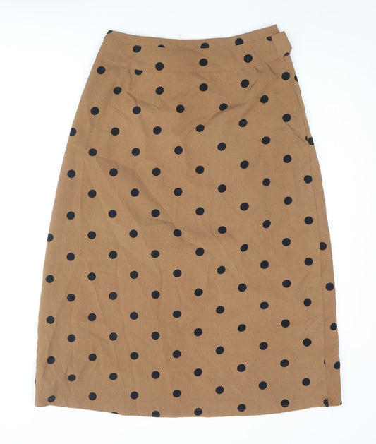 ICHI Womens Brown Polka Dot Polyester A-Line Skirt Size 8 Zip - Belted