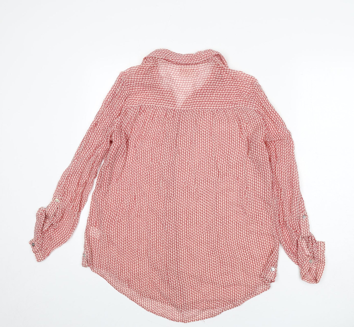 Linea Womens Red Geometric Viscose Basic Button-Up Size 12 Collared - Zig Zag Pattern