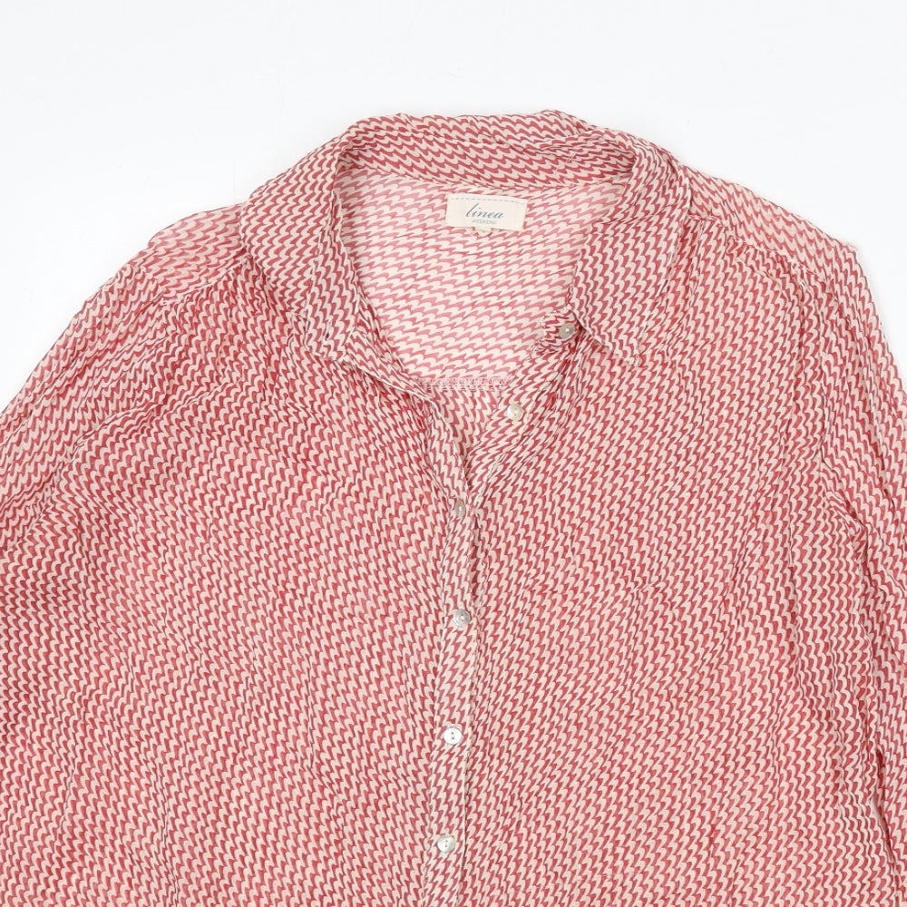Linea Womens Red Geometric Viscose Basic Button-Up Size 12 Collared - Zig Zag Pattern