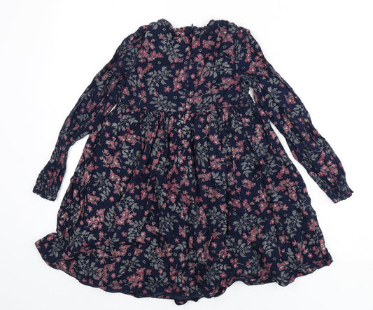 The Prairie Girls Blue Floral Viscose Fit & Flare Size 7 Years Round Neck Zip