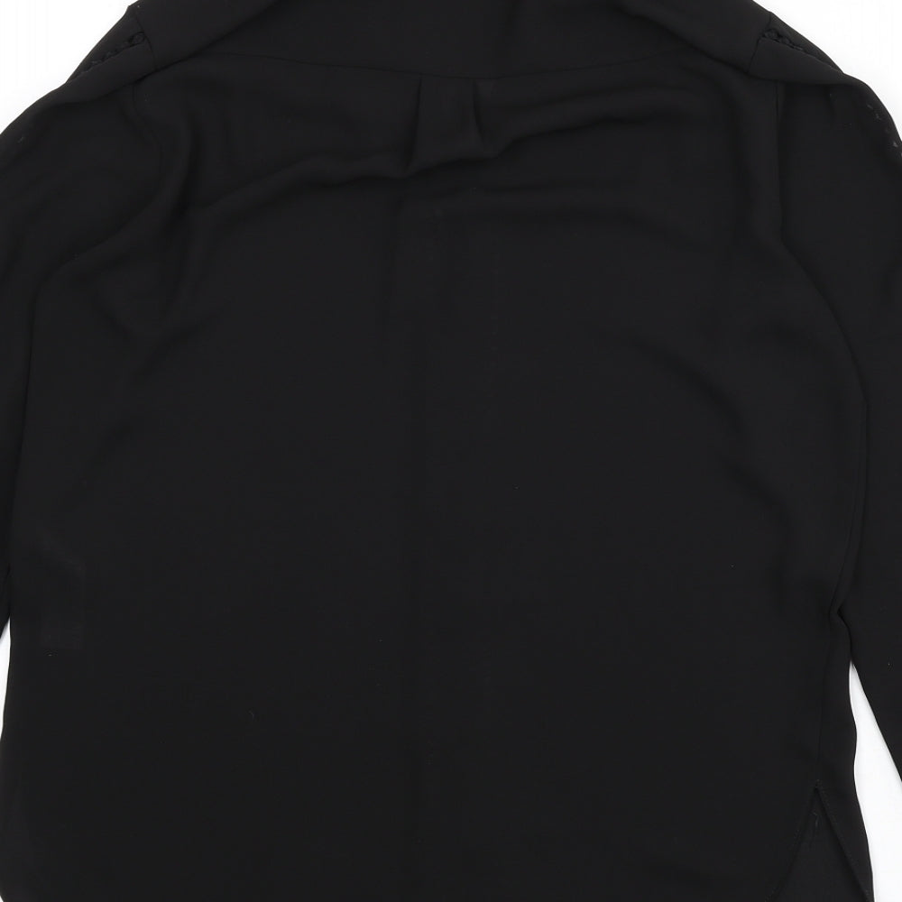 Wallis Womens Black Polyester Basic Button-Up Size 10 V-Neck - Lace Trim