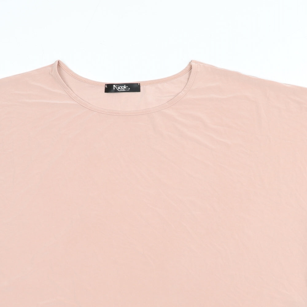 Nicole Collection Womens Pink Polyester Basic T-Shirt Size L Round Neck