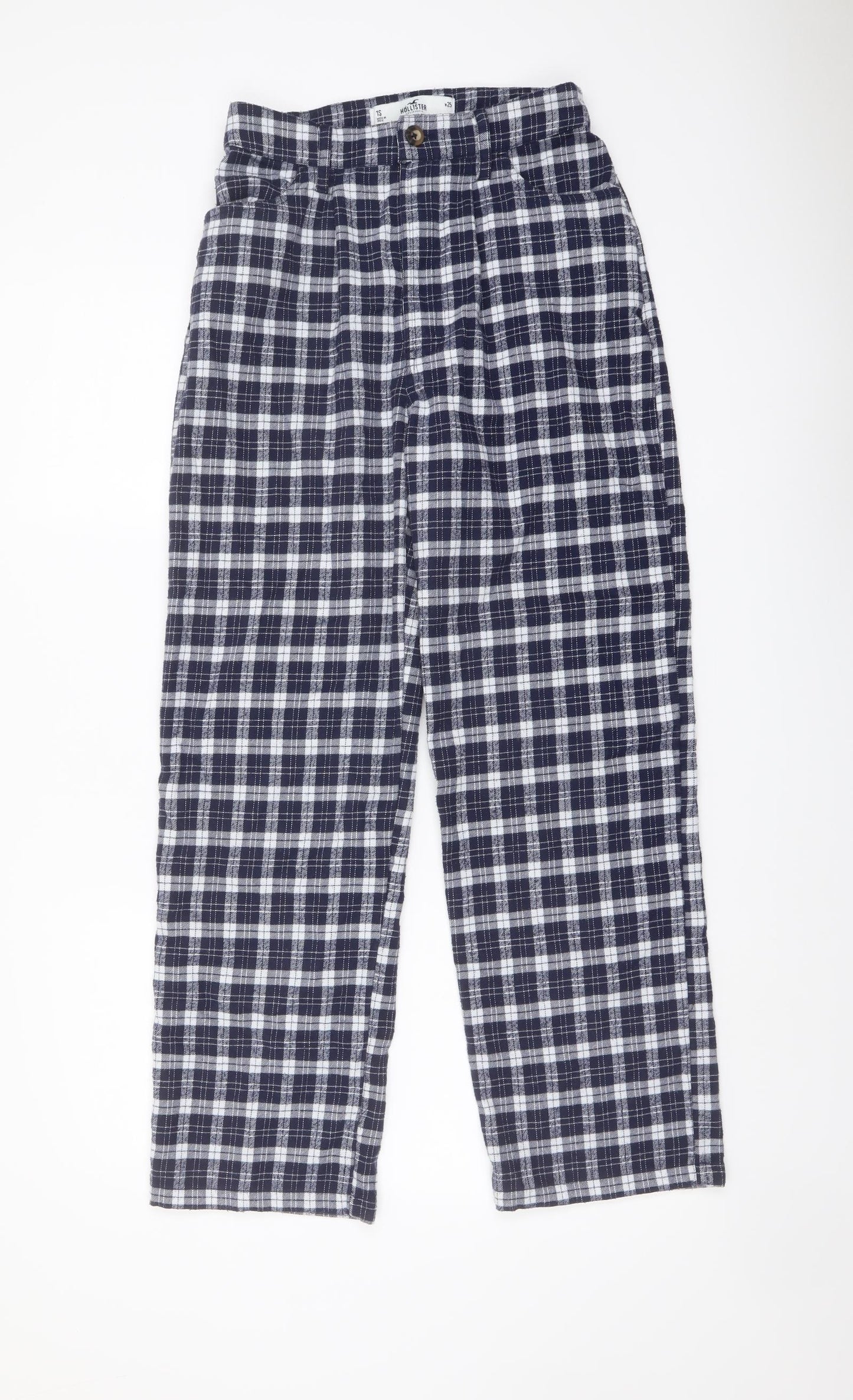 Hollister Womens Blue Plaid Polyester Trousers Size S L27 in Regular Zip